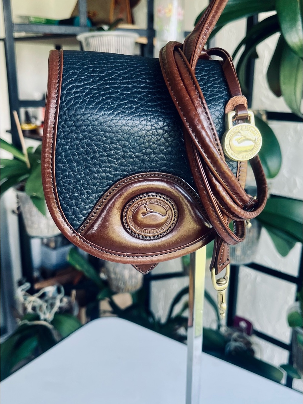 VINTAGE DOONEY & BOURKE  MINI BELT BAG DEEP BLUE BEOWN TRIM